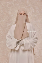 Creme Beige Two Layered Snap Scarf, Khimar, Cape - Super Soft - 3 in 1