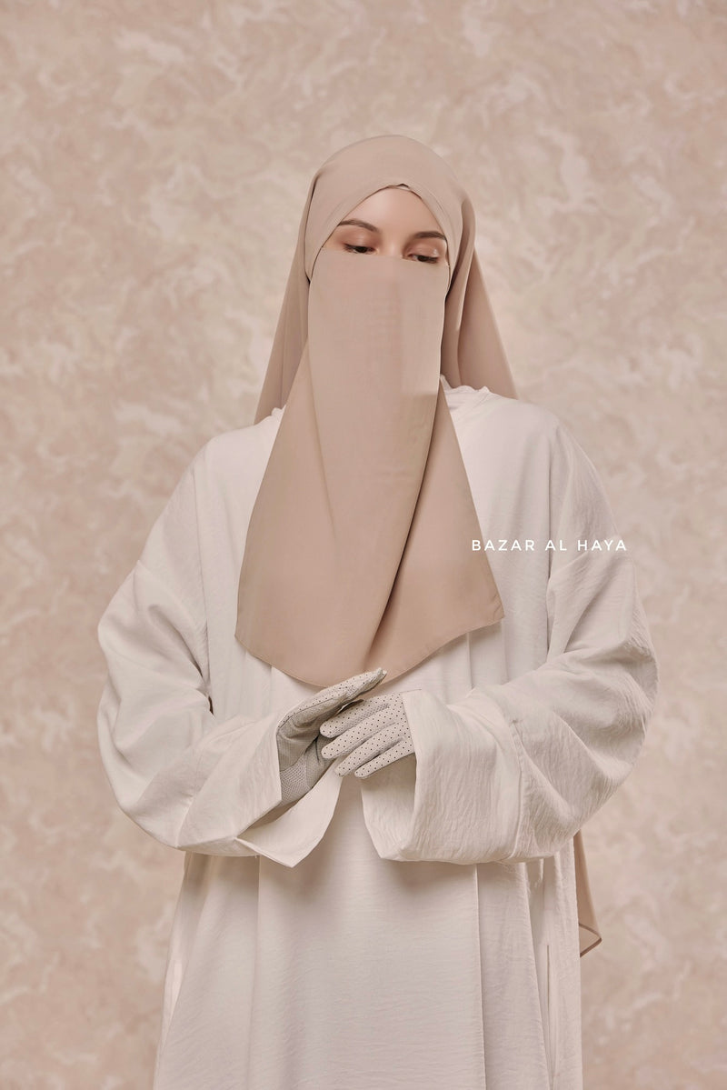 Creme Beige Two Layered Snap Scarf, Khimar, Cape - Super Soft - 3 in 1