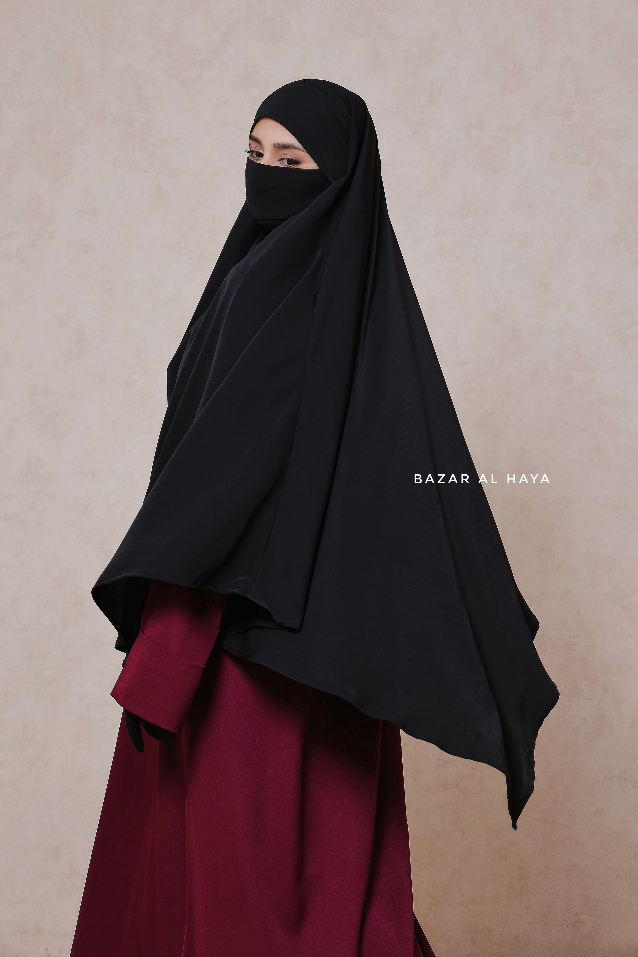 Black Mubarak Long Diamond Khimar - Nidha Extra Long – Bazar Al Haya