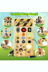 Montessori Wooden Busy Board, Sensory Activity Toy With Lights Switches - Smart Kids