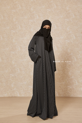 Black & White Striped Madina Abaya - Soft Relaxed Fit - Mediumweight Silk Crepe