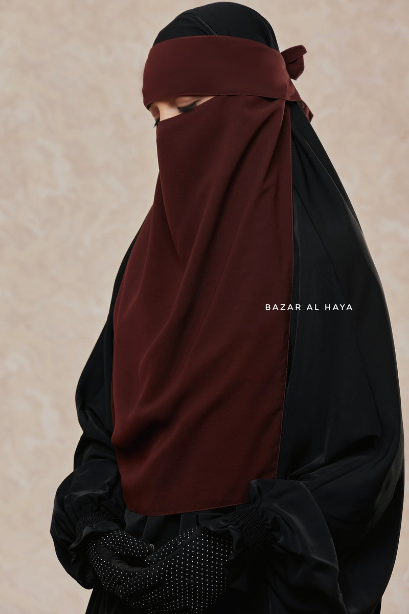 Flap Brown Single Niqab - Super Breathable Veil - Large