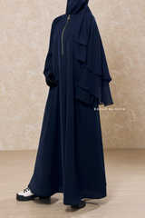 Navy Blue Intisar - Comfy Style Open Zipper - Silk Crepe