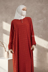 Burn Orange Feruza Loose Fit Abaya With Pockets - Square Pattern Jakarta Woven