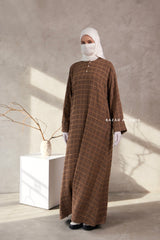 Cappuccino Feruza Loose Fit Abaya With Pockets - Square Pattern Jakarta Woven