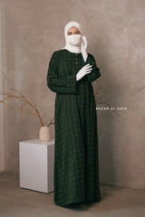 Emerald Feruza Loose Fit Abaya With Pockets - Square Pattern Jakarta Woven