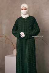 Emerald Feruza Loose Fit Abaya With Pockets - Square Pattern Jakarta Woven