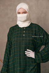 Emerald Feruza Loose Fit Abaya With Pockets - Square Pattern Jakarta Woven