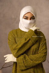 Olive Feruza Loose Fit Abaya With Pockets - Square Pattern Jakarta Woven