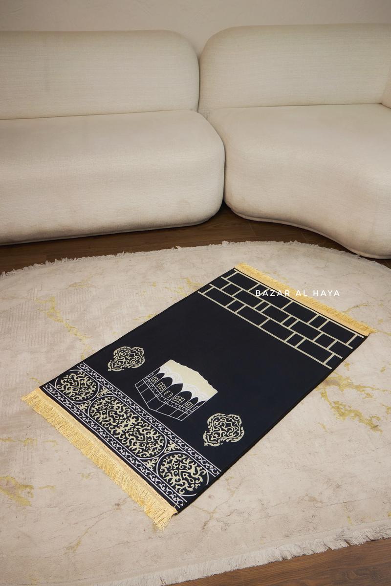 Non-Slip Prayer / Salah Mat with Golden Black Kaaba Design