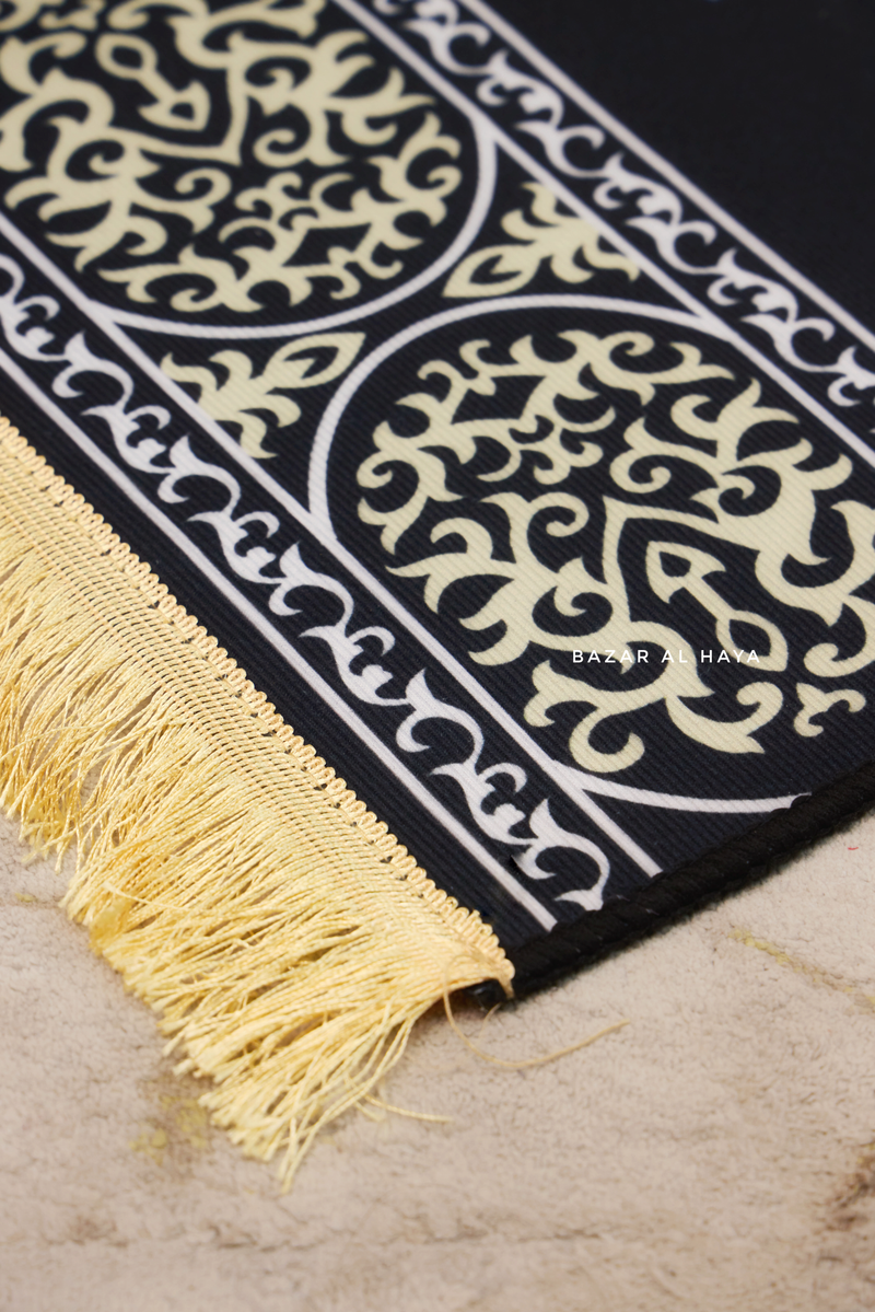 Non-Slip Prayer / Salah Mat with Golden Black Kaaba Design