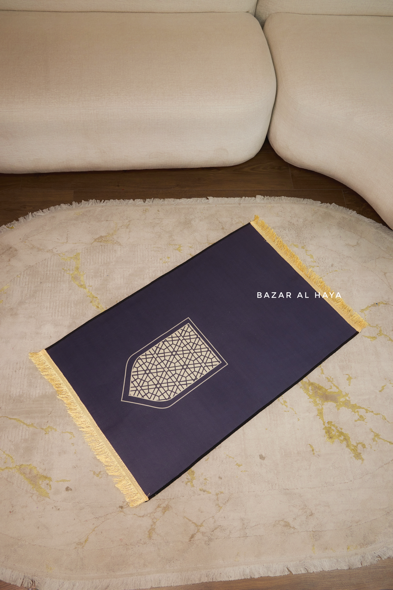 Non-Slip Prayer / Salah Mat with Gold Navy - Minimalistic Design