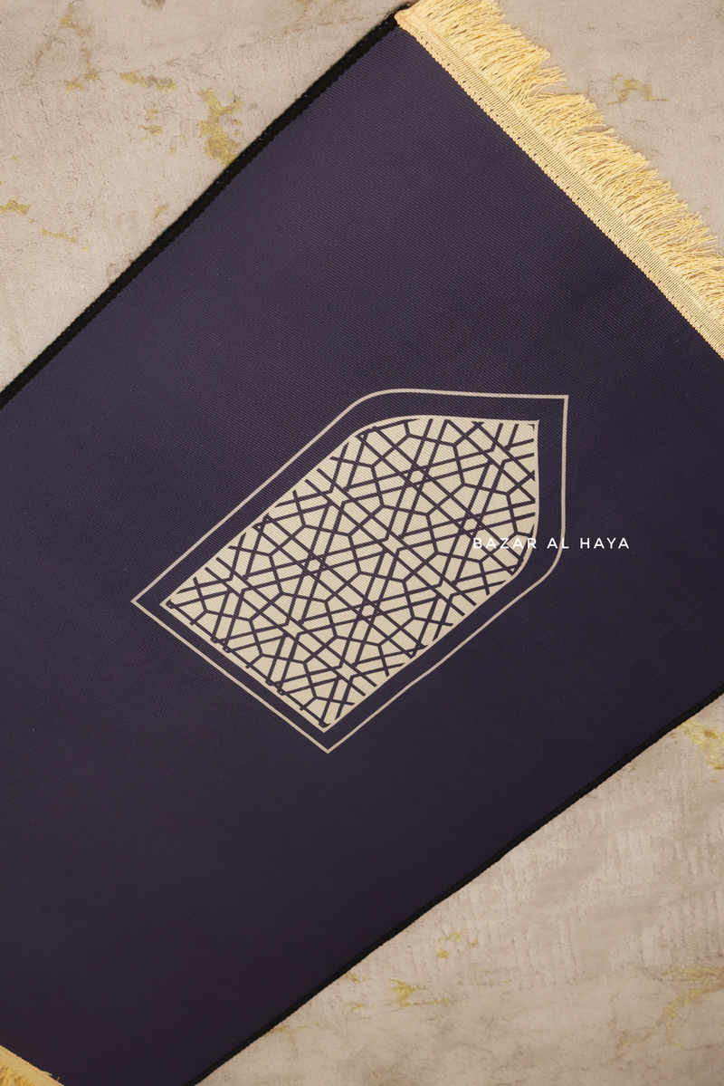 Non-Slip Prayer / Salah Mat with Gold Navy - Minimalistic Design