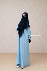 Square Scarf With Half Niqab Set In Dark Blue - Super Breathable - Medium