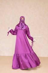 Purple Elegant Shaheen Satin Dress Scarf & Slip Dress Set - 3 Piece