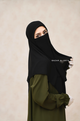 Black Square Scarf With Half Niqab Set - Super Breathable - Medium