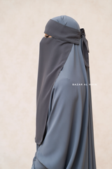 Grey Flap Single Niqab - Super Breathable Veil - Large