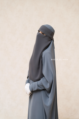 Grey Flap Single Niqab - Super Breathable Veil - Large