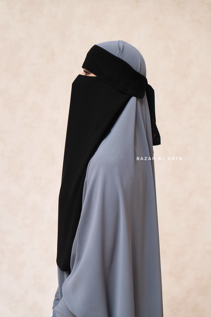 Flap Black Single Niqab - Super Breathable Veil