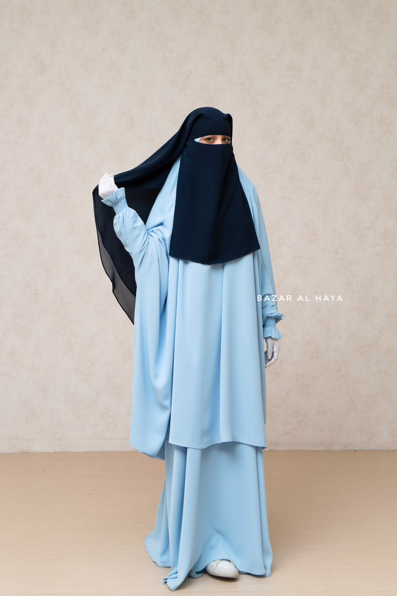 Dark Blue Two Layer Niqab - Premium Wool Chiffon - Medium