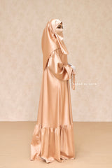 Gold Elegant Shaheen Satin Dress Scarf & Slip Dress Set - 3 Piece