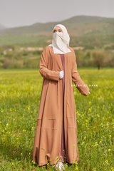 Fathiya Latte Open Front Abaya In Nida - Relaxed Fit