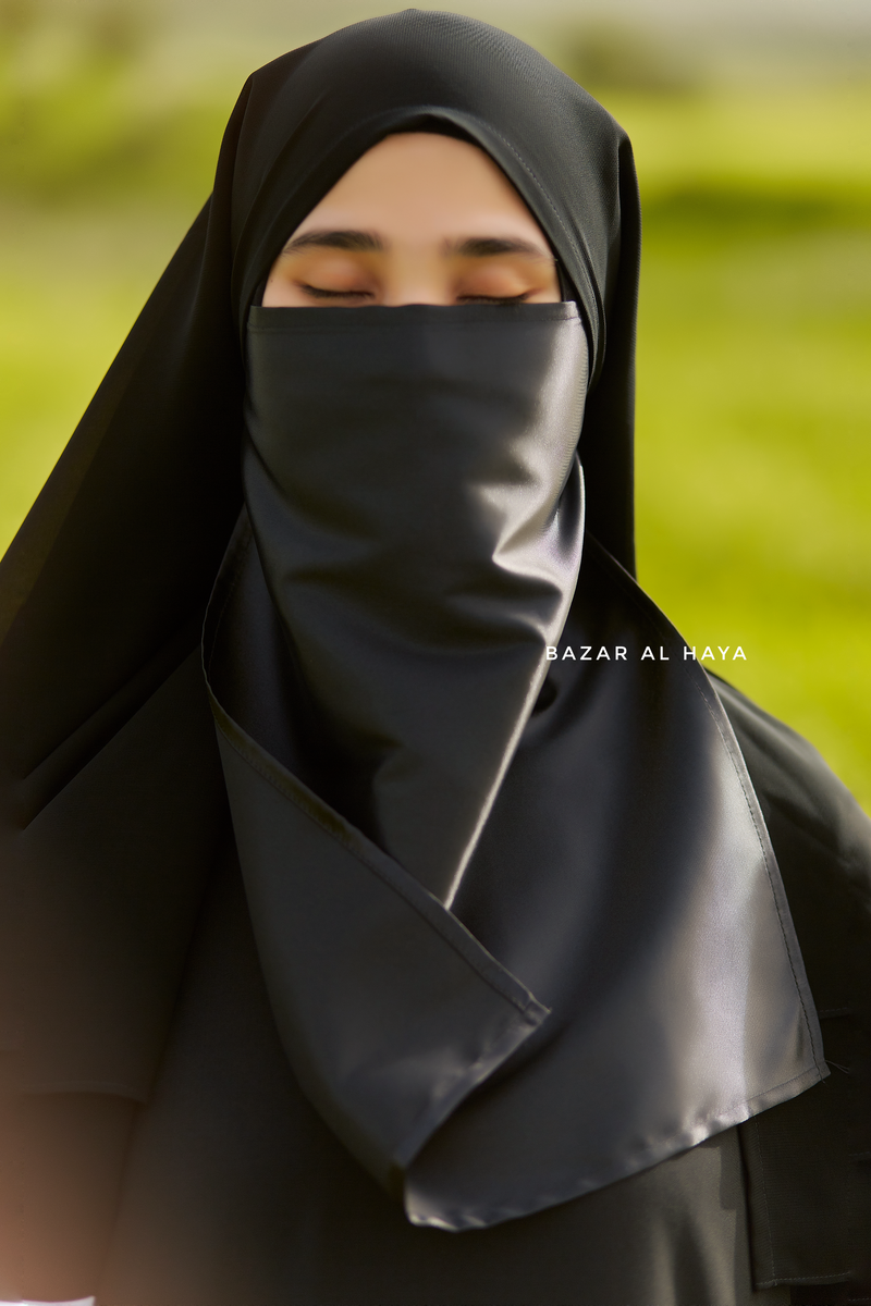 Black Satin Single Half Niqab - Elegant & Modest Veil