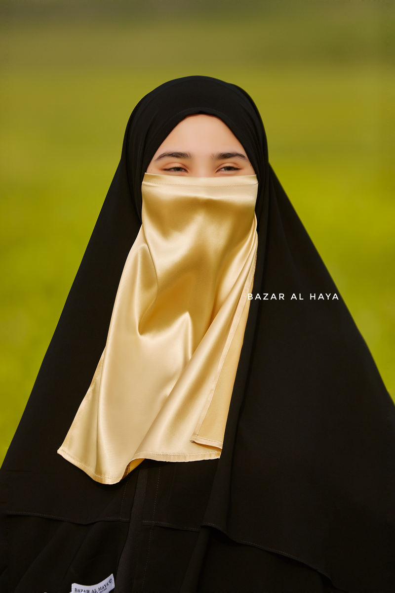 Yellow Gold Satin Single Half Niqab - Elegant & Modest Veil