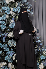 Two Layer Black Flap Niqab - Premium Wool Chiffon - Medium