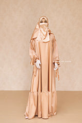 Gold Elegant Shaheen Satin Dress Scarf & Slip Dress Set - 3 Piece