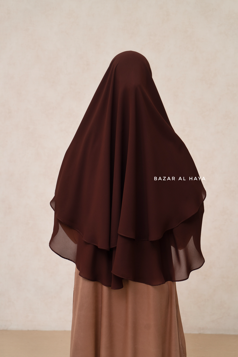 Brown Two Layer Medium Snap Scarf, Khimar, Cape - Super Soft - 3 in 1