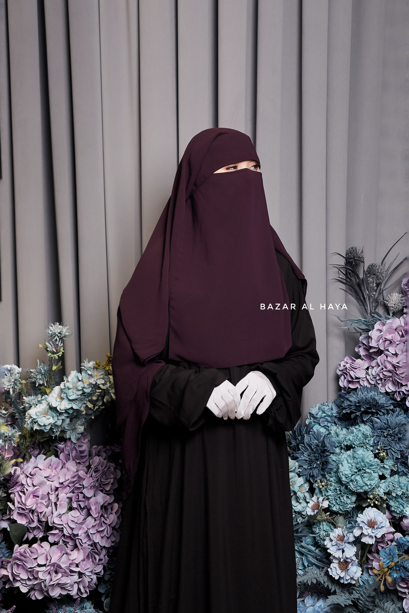 Purple Two Layer Flap Niqab - Premium Wool Chiffon - Medium