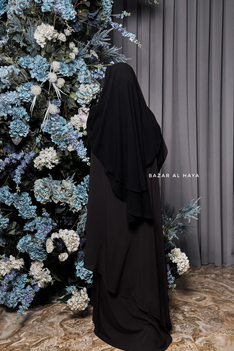 Two Layer Black Flap Niqab - Premium Wool Chiffon - Medium