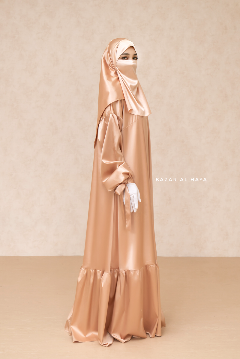 Gold Elegant Shaheen Satin Dress Scarf & Slip Dress Set - 3 Piece