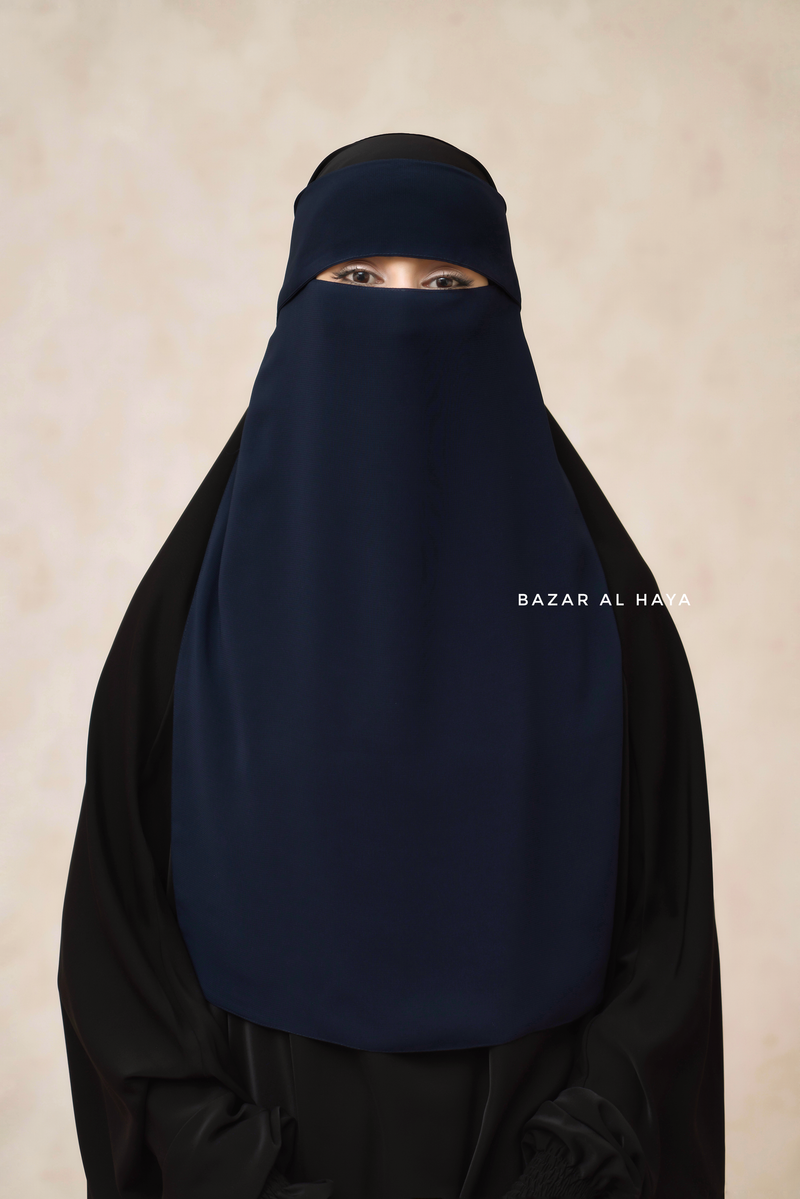 Dark Blue Flap Single Niqab - Super Breathable Veil - Medium & Large