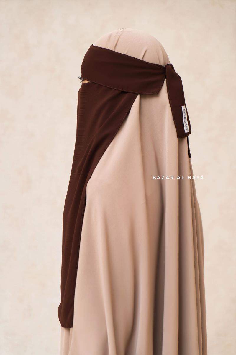 Flap Brown Single Niqab - Super Breathable Veil - Large