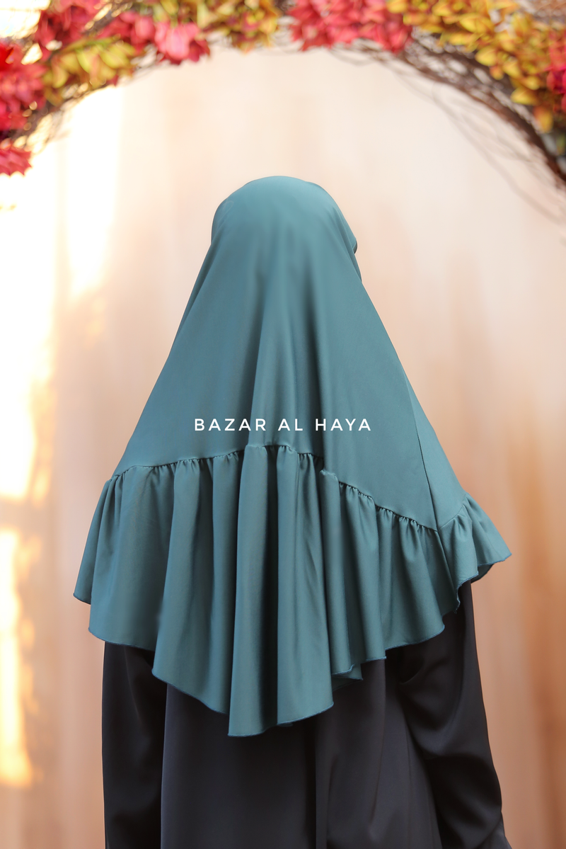 Emerald Tieback Ruffle Short Khimar - Soft Cotton