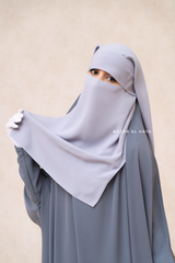 Silver Two Layer Flap Niqab - Premium Wool Chiffon - Medium