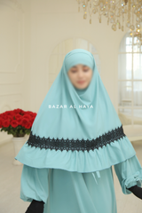 Mint Tieback Ruffle Lace Short Khimar - Soft Cotton