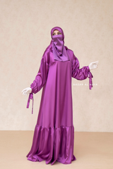 Purple Elegant Shaheen Satin Dress Scarf & Slip Dress Set - 3 Piece