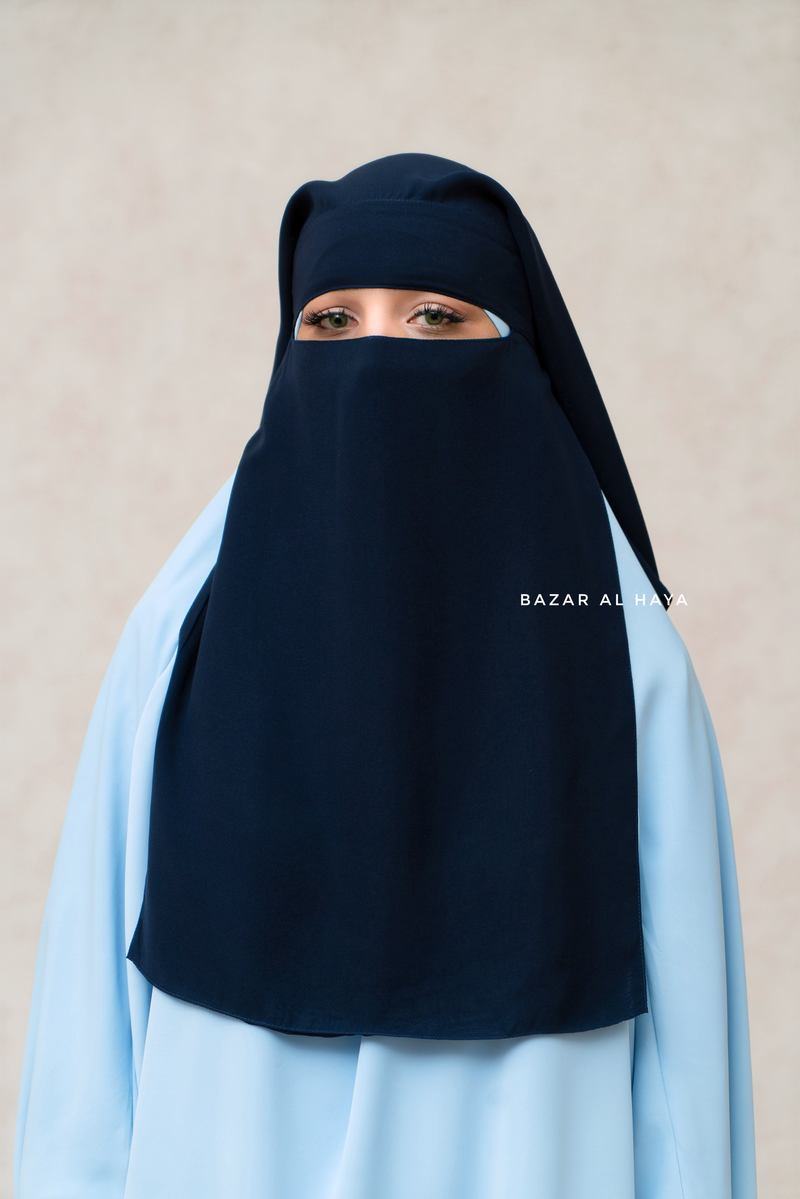 Dark Blue Two Layer Niqab - Premium Wool Chiffon - Medium