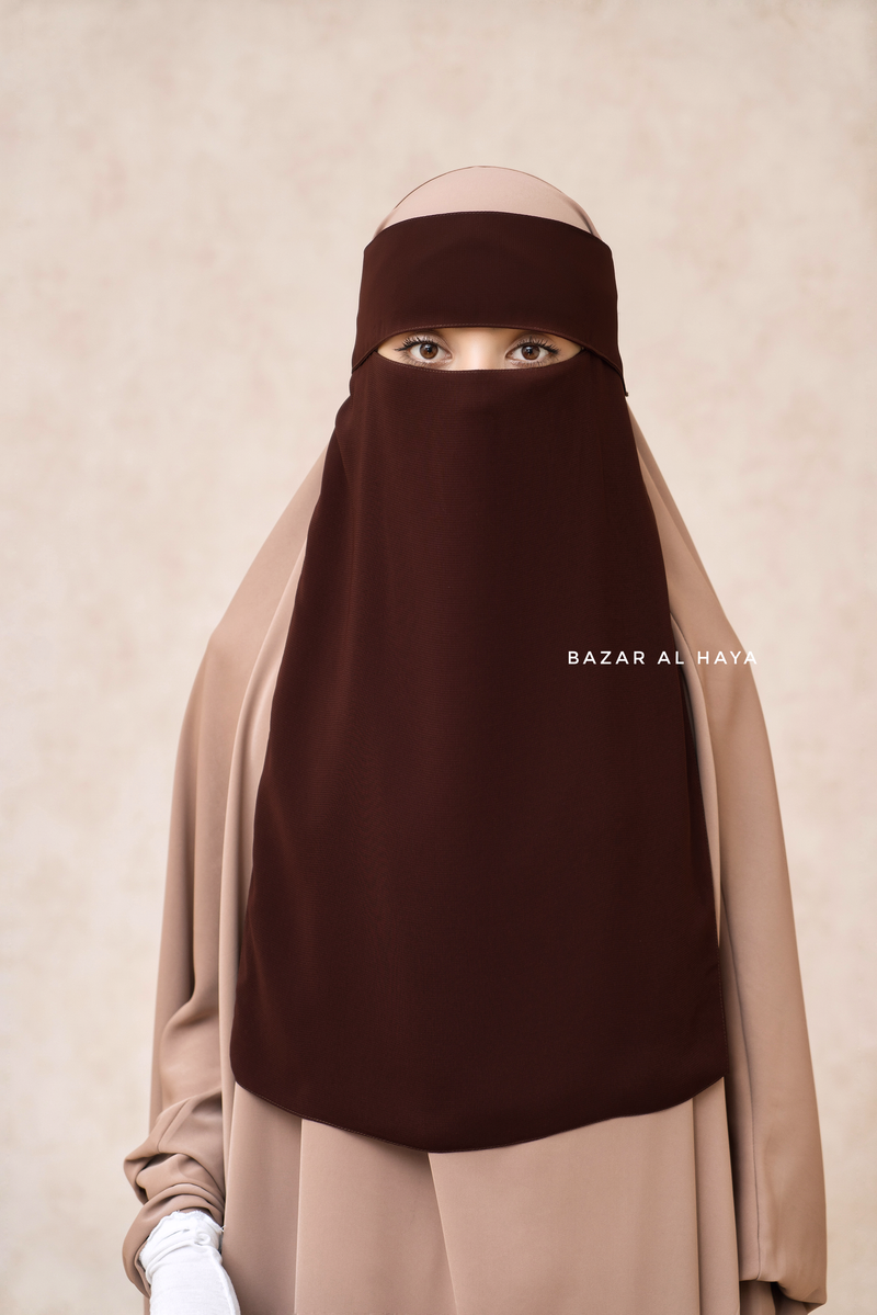 Brown Flap Single Niqab - Super Breathable Veil - Large