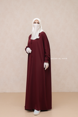 Burgundy Safa Loose - Fit Abaya With Button Front - Silk Crepe