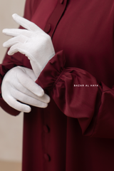 Burgundy Safa Loose - Fit Abaya With Button Front - Silk Crepe