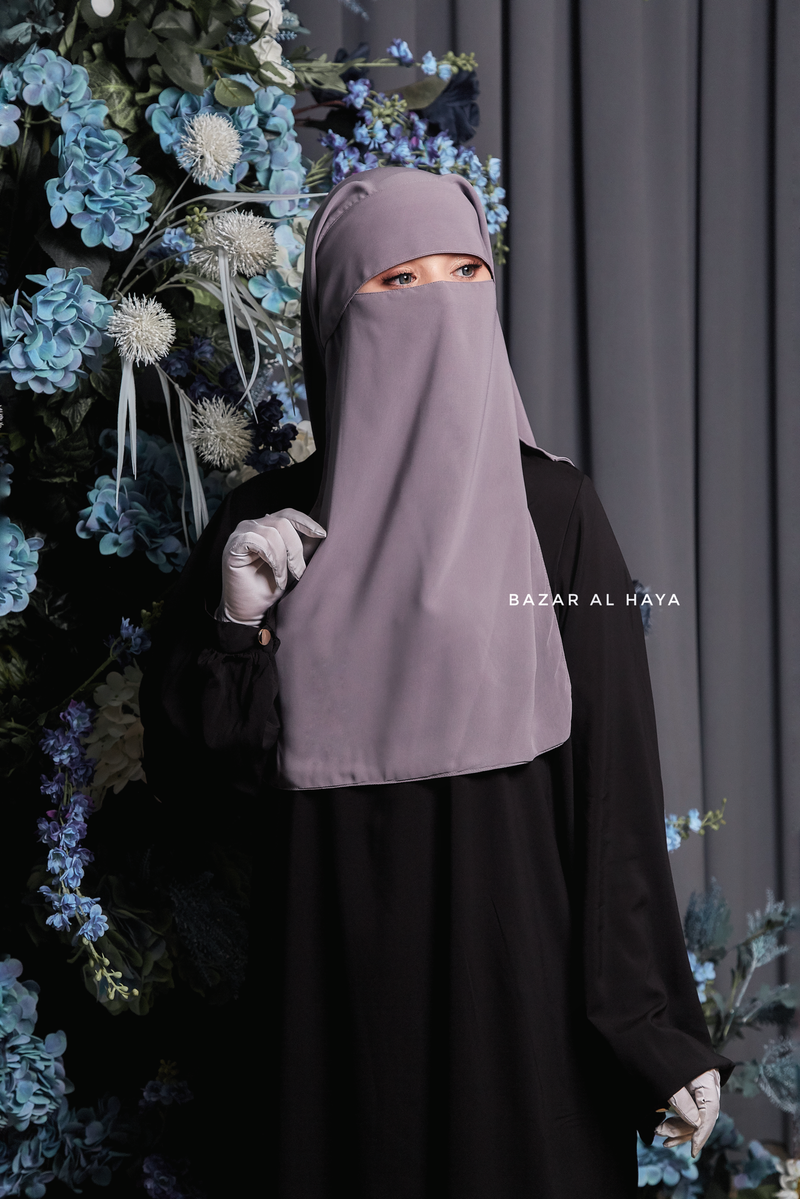 Two Layer Grey Flap Niqab - Wide & Super Breathable Veil