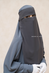 Grey Flap Single Niqab - Super Breathable Veil - Large