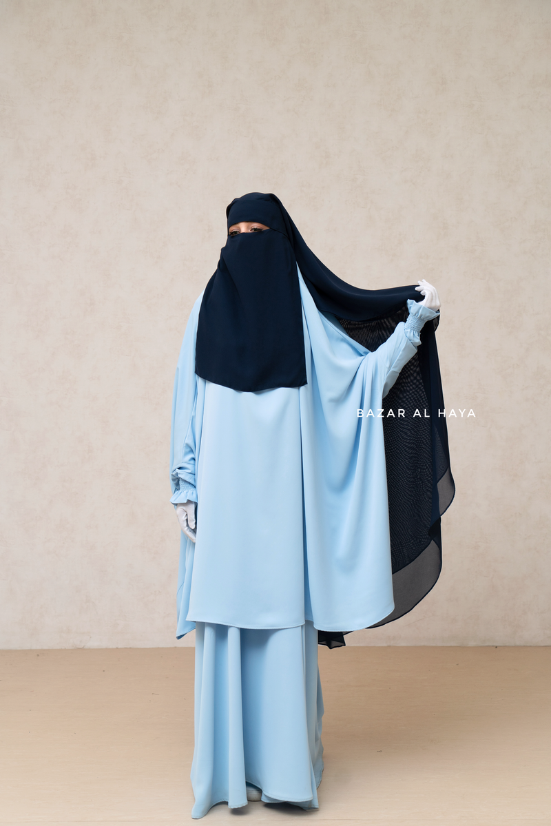 Dark Blue Two Layer Niqab - Long & Wide - Super Breathable Veil