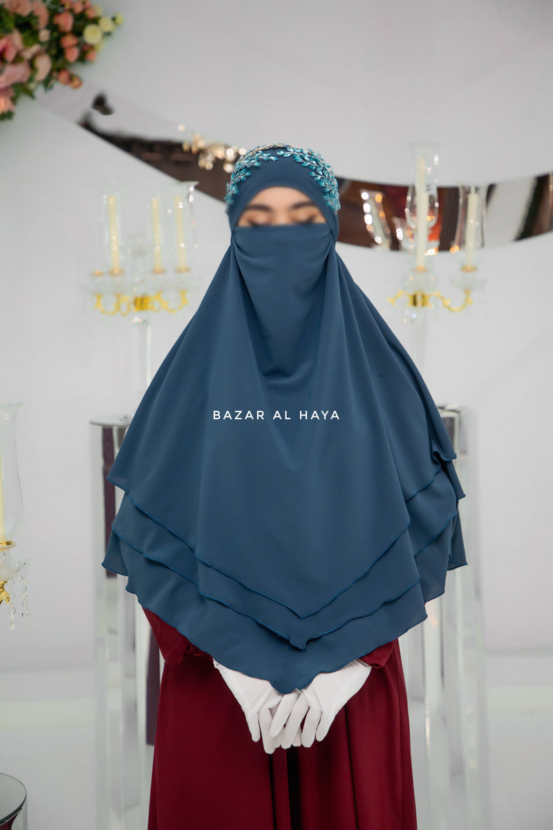 Spruce Blue Aiza Three Layered Diamond Khimar - Premium Stretch