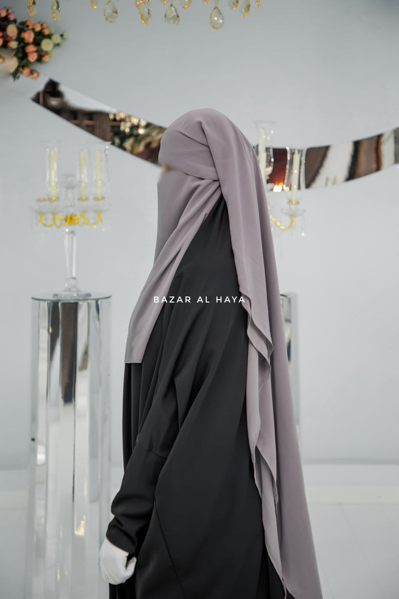 Flap Grey Two Layer Niqab - Wide - Super Breathable Veil