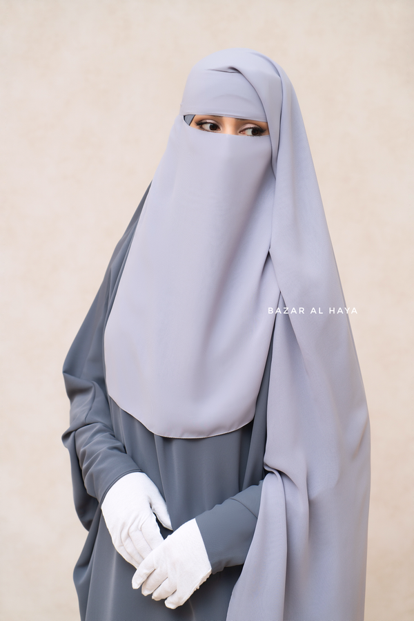 Silver Two Layer Niqab - Long & Wide - Super Breathable Veil